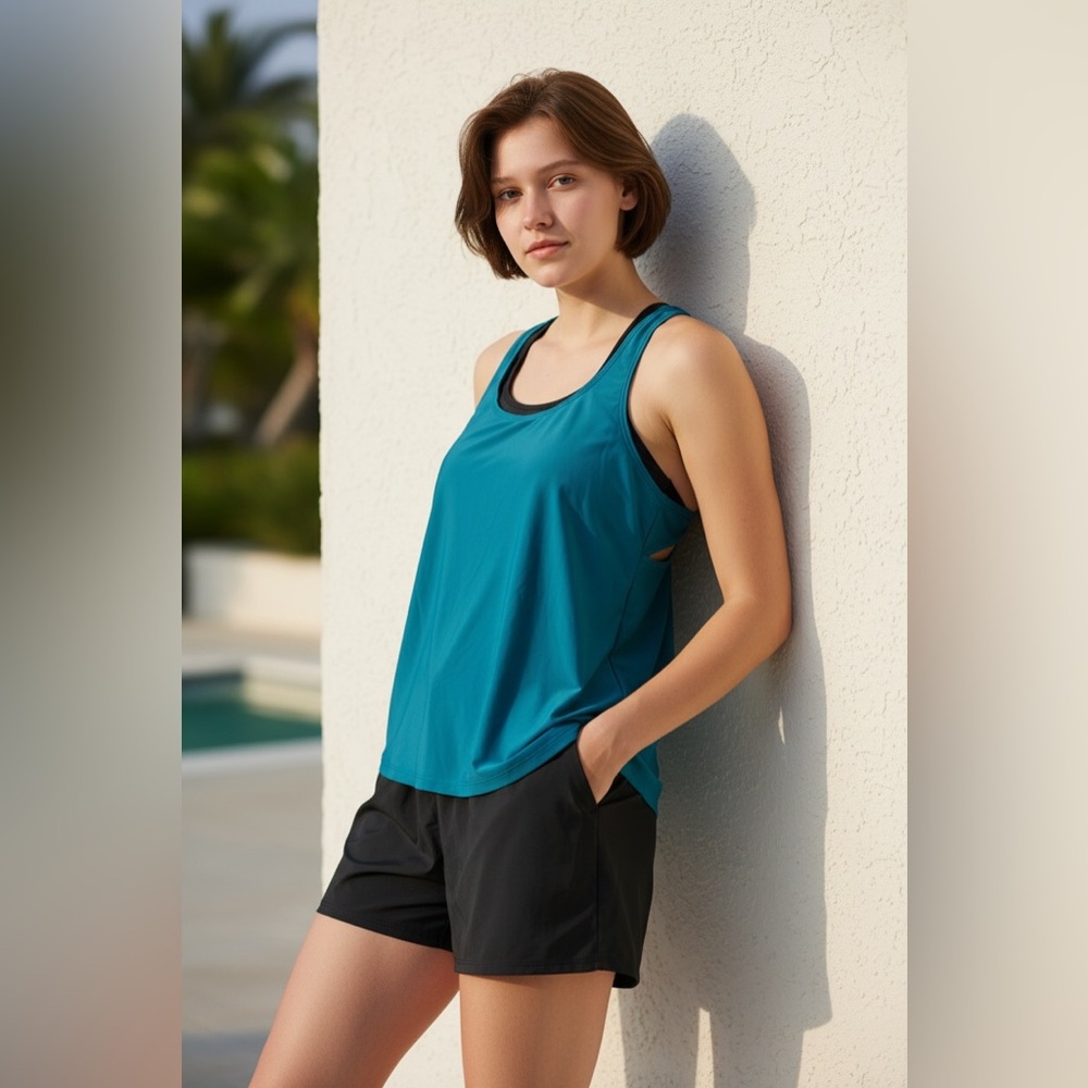 Swimsuit three piece with Coverup size L Teal and Black by TEMPT ME